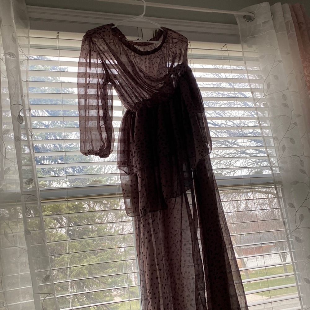 Polka dot one shoulder drill dress